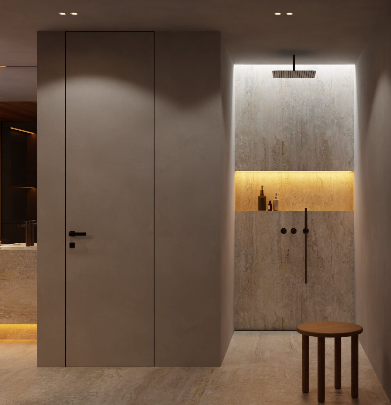 Sprchový kout wellness ve Vile Nad Vinicí v Modřanech, návrh od architektů z MA Studia